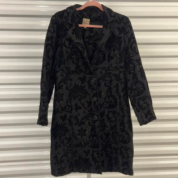 FL MALICK MajesTIC Black Floral VELVET Brocade Long Jacket L - Picture 1 of 10